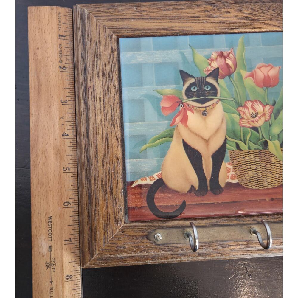 Siamese Cat Wall-Mounted Key Rack Wood Framed Tile Georgina's Country Creations - Picture 3 of 6